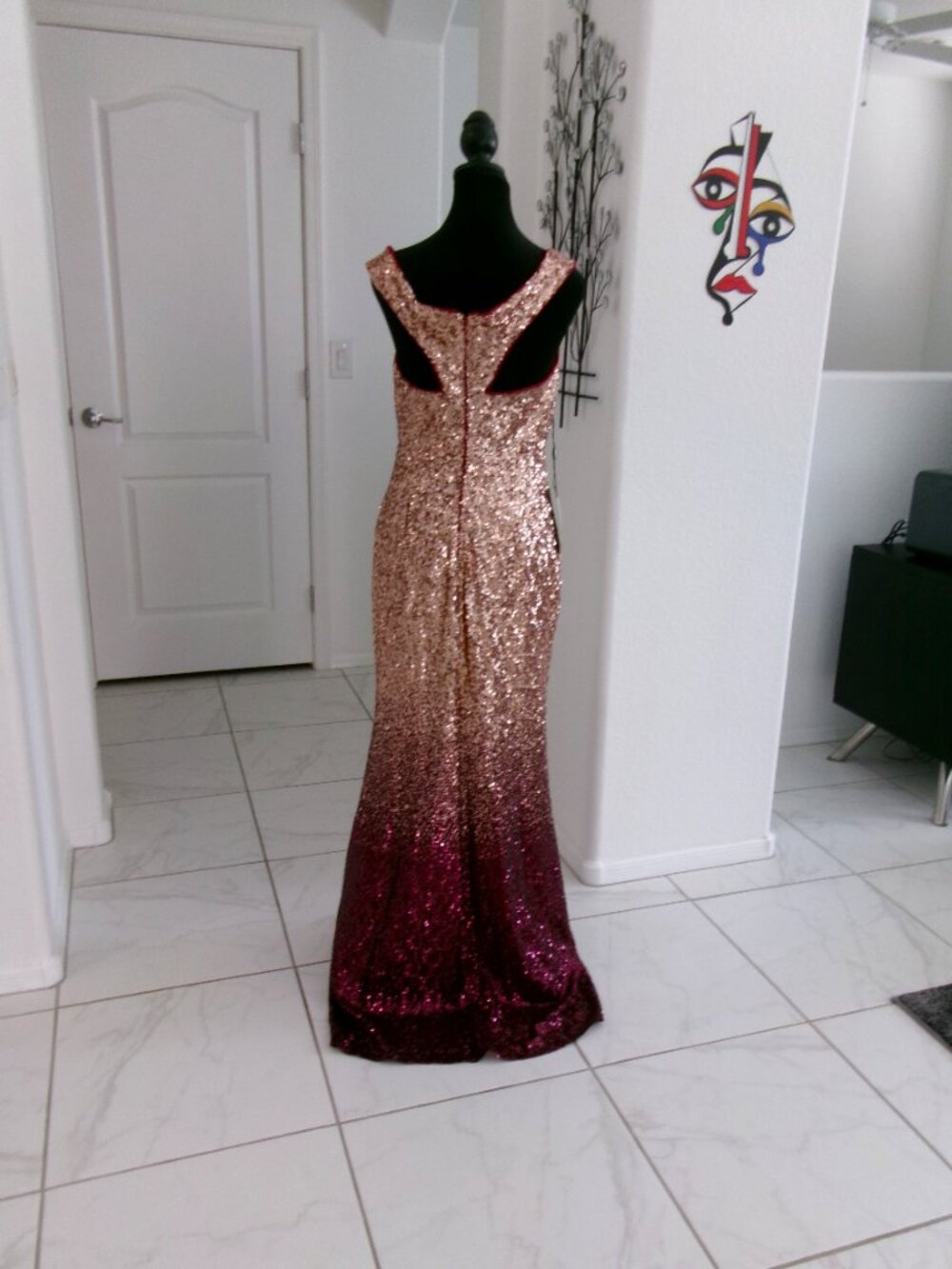 New Ever Pretty Sequin Mermaid Gown Formal Maxi Dress Gold Maroon Ombre M 6 8 10 - Picture 8 of 16